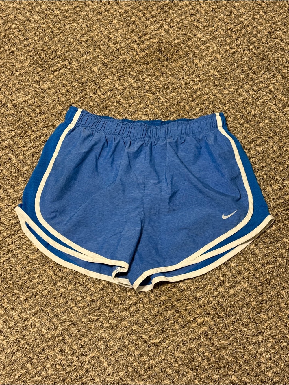 Nike Women's Blue Dri-Fit Running Shorts with White Trim Medium